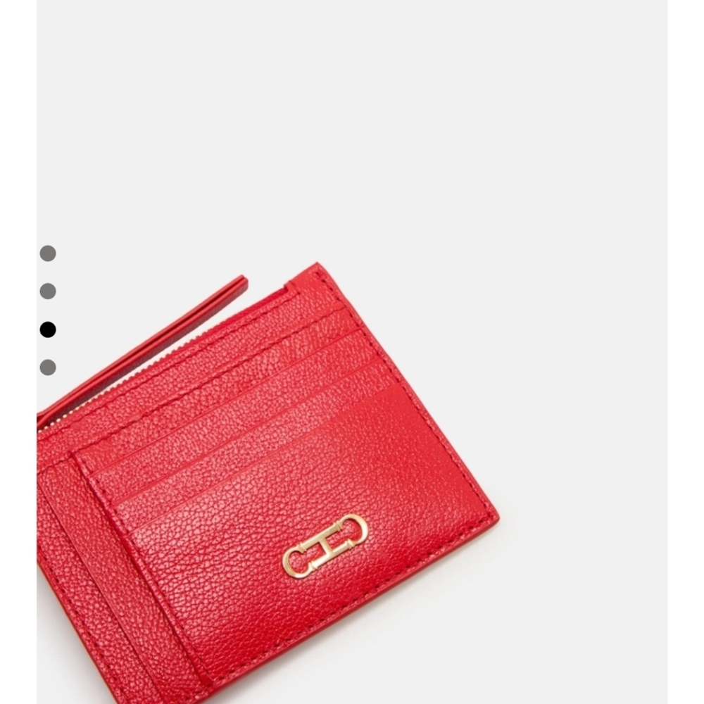 Carolina Herrera Red Leather Card Holder with Gold-Tone Accent - Picture 6 of 8